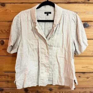 Quince Linen Shirt Button Down Short Sleeve Sustainable Top Large